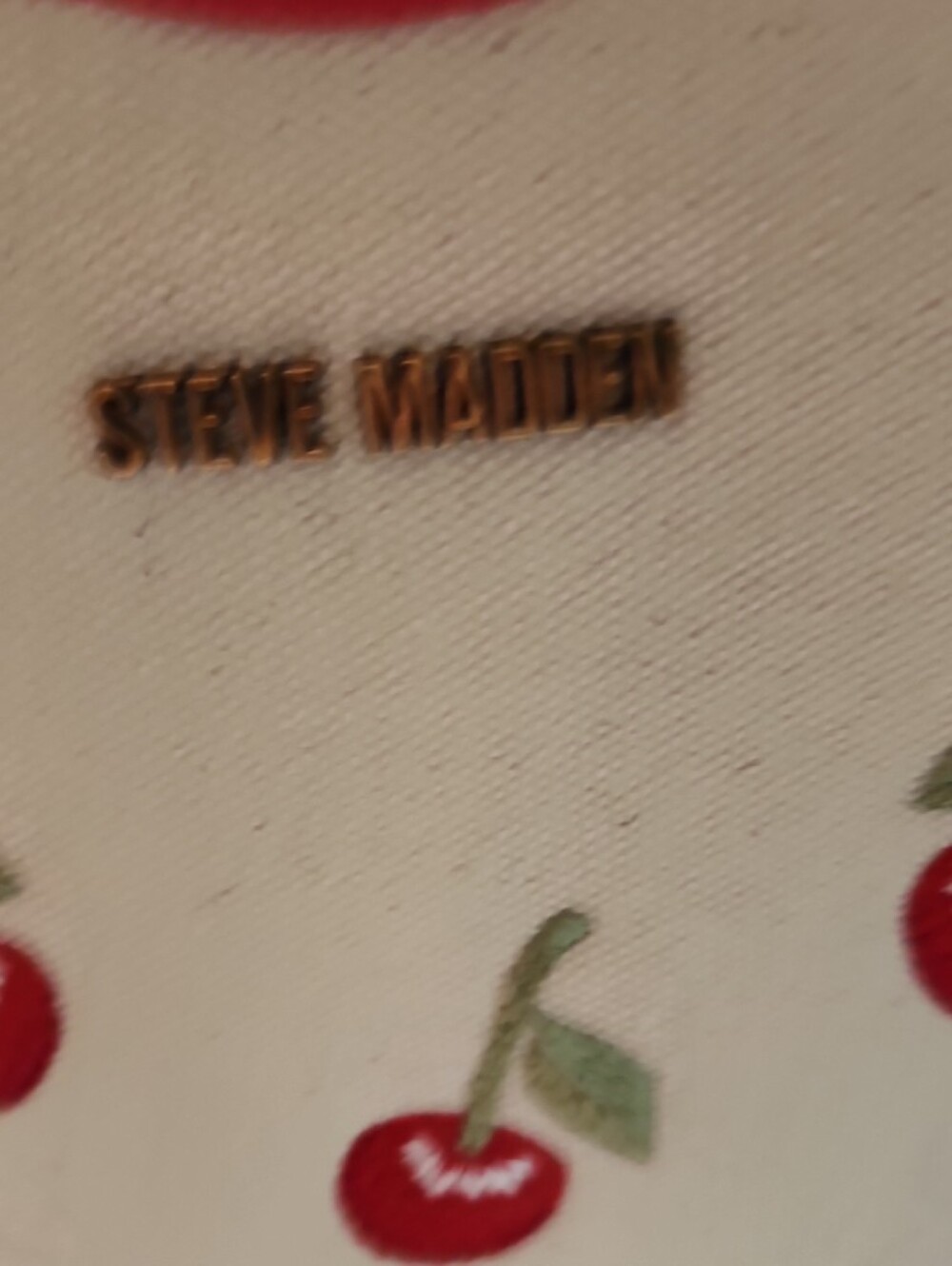 Steve Madden Red & Cream Cherry Canvas Tote with Gingham Bow - Picture 3 of 7